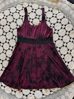 Empyre Burgundy and Black Tie-Dye Mini Dress